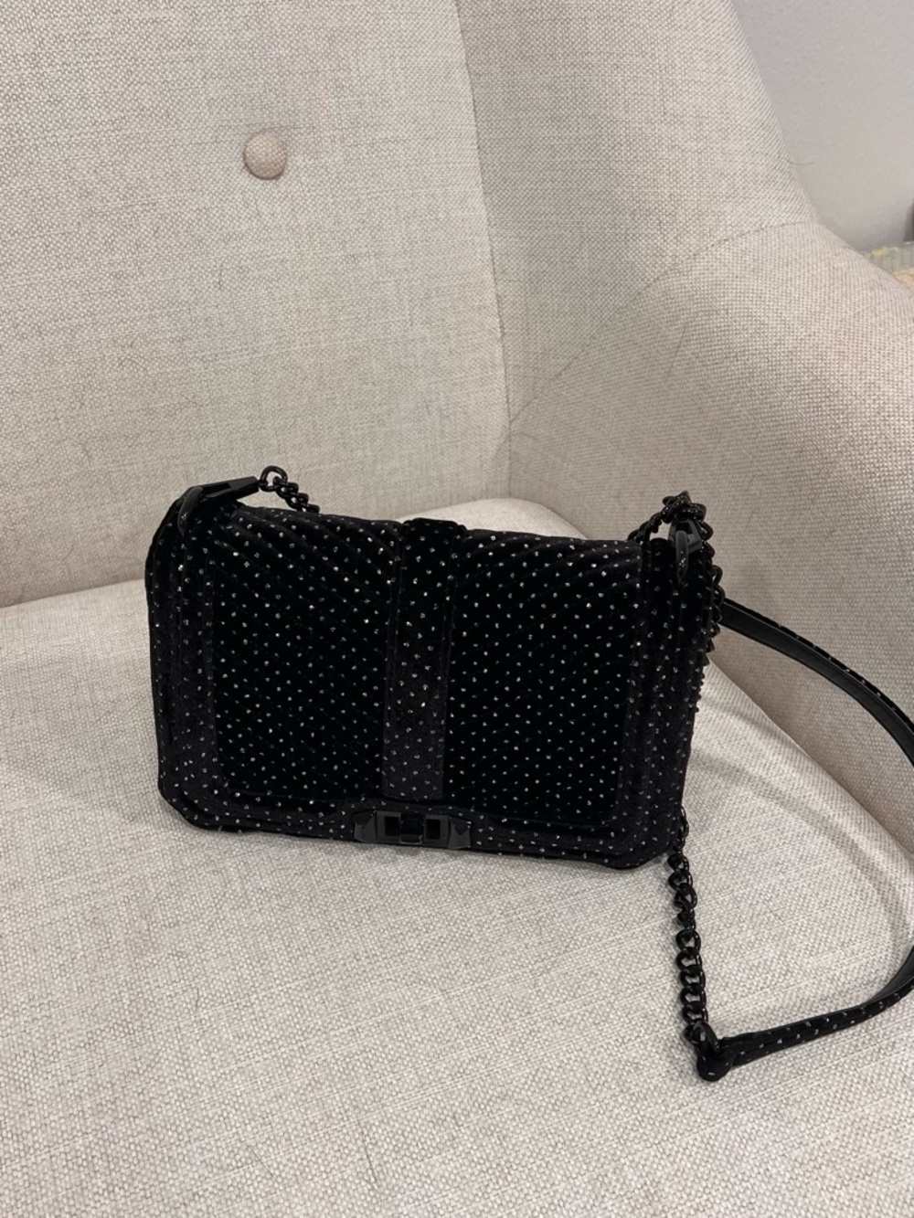 Rebecca Minkoff Black Velvet Studded Crossbody Bag